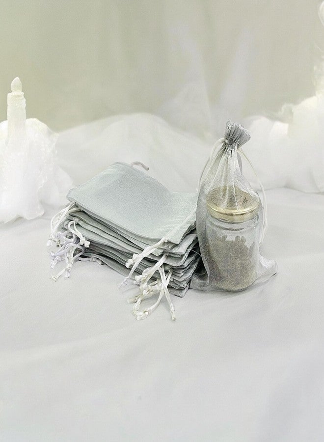 Moira Women's Small Potli Gift Bags Tissue Silk (18 cm X 12 cm) Pack of 25 (Silver) - Image 5